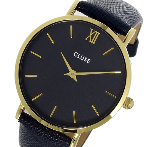 クルース ミニュイ レザーベルト 33mm レディース 腕時計 CL30014 ブラック/ネイビー