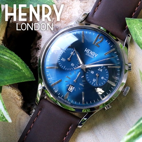 ヘンリーロンドン ナイツブリッジ 41mm クロノ ユニセックス 腕時計 HL41-CS-0107 ブルー/ブラウン
