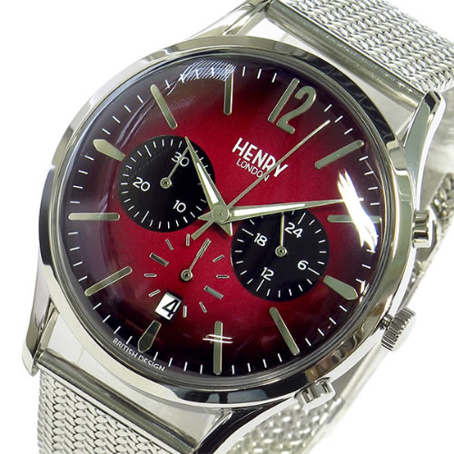 ヘンリーロンドン  チャンスリー ユニセックス 40mm クロノ 腕時計 HL41-CM-0101 レッド/シルバー