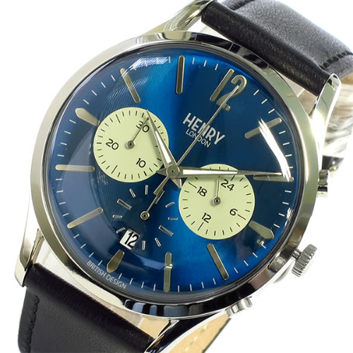 ヘンリーロンドン  ナイツブリッジ ユニセックス 40mm クロノ 腕時計 HL41-CS-0039 ブルー/ブラック