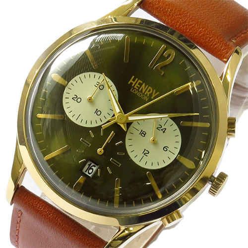 ヘンリーロンドン  チズウィック ユニセックス 40mm クロノ 腕時計 HL41-CS-0190 グリーン/ブラウン