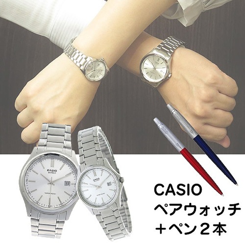 ペアウォッチ 希少逆輸入モデル カシオ CASIO パーカー ペン付き 腕時計 メンズ レディース MTP-1183A-7A LTP-1183A-7A シルバー