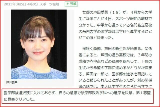 芦田愛菜の進学先は法学部