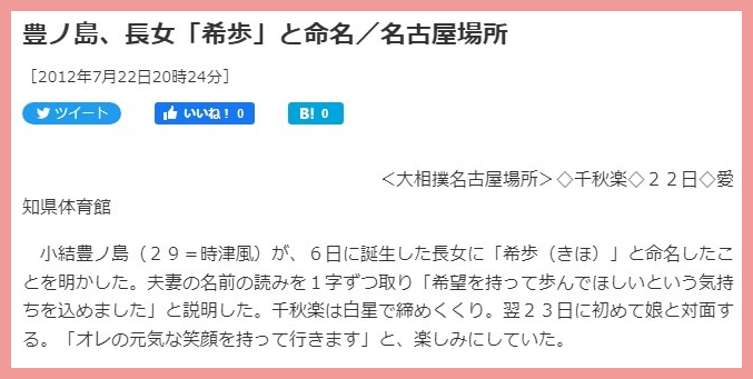 豊ノ島の嫁の顔画像と子供