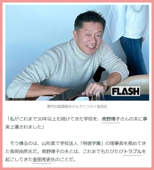 南野陽子と旦那の金田充史の離婚